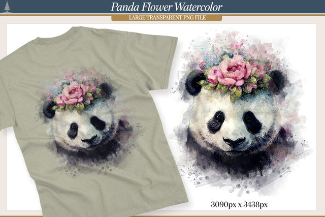 Cute Panda with Wreath of Flowers Sublimation AfterTenDesign 