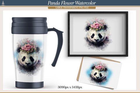 Cute Panda with Wreath of Flowers Sublimation AfterTenDesign 
