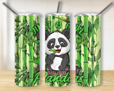 Cute Pandas 20oz Skinny Png, Just a Girl Who Loves Pandas Tumbler Png, Bamboo Tumbler Wrap, Panda Lover Gift, Animal Tumbler Template, Instant Download Sublimation BouDesign 