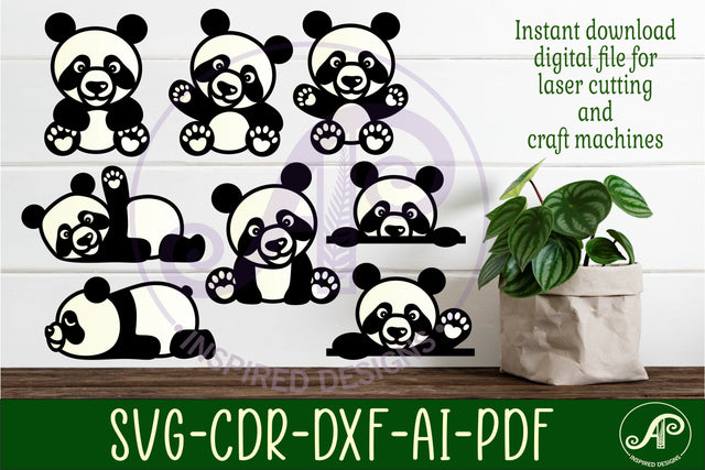 Cute Pandas laser cut file shapes. 8 two layer shapes SVG APInspireddesigns 