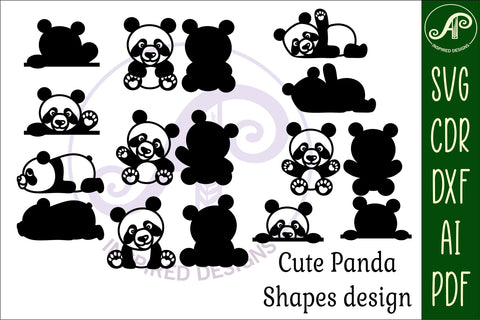 Cute Pandas laser cut file shapes. 8 two layer shapes SVG APInspireddesigns 