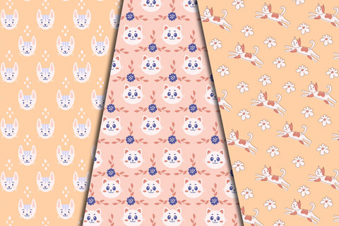 Cute Pastel Cats Patterns & Papers Digital Pattern Rin Green 