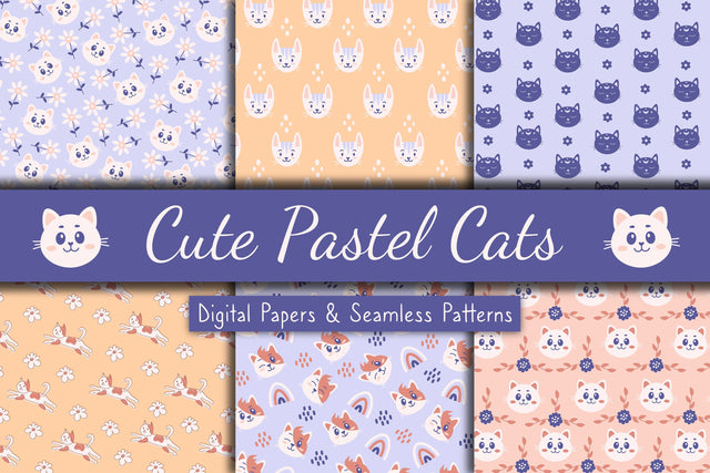 Cute Pastel Cats Patterns & Papers Digital Pattern Rin Green 