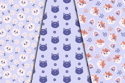 Cute Pastel Cats Patterns & Papers Digital Pattern Rin Green 