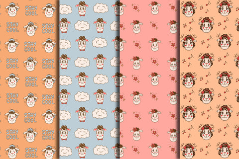 Cute Pastel Sheep Seamless Patterns Digital Pattern Rin Green 