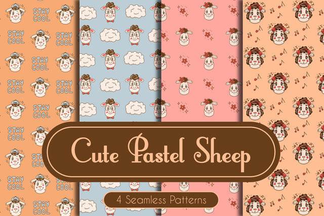 Cute Pastel Sheep Seamless Patterns Digital Pattern Rin Green 