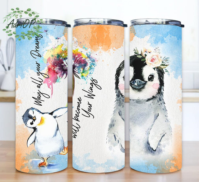 Cute Penguin 20oz Skinny Tumbler, Penguin Lover Gift Tumbler, Animal Tumbler, Cute Butterfly Penguin Tumbler, Cute Tumbler, Sublimation Png Sublimation AdriOP 