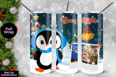 Cute Penguin Buon Natale Frame Skinny Tumbler Wrap Template 20 oz Sublimation Sublimatiz Designs 