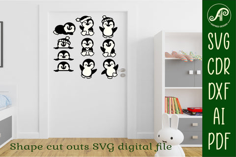 Cute Penguins laser cut file shapes. 10 two layer shapes SVG APInspireddesigns 