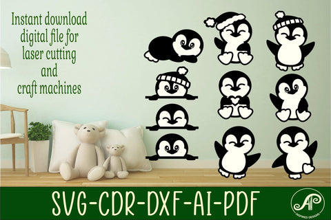 Cute Penguins laser cut file shapes. 10 two layer shapes SVG APInspireddesigns 