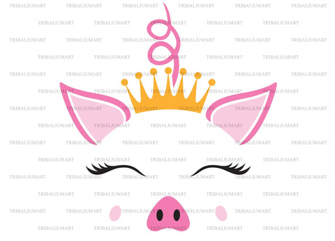Cute pig face with crown SVG TribaliumArtSF 