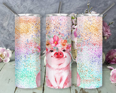 Cute Pig Floral 20oz Skinny Tumbler, Watercolor Pigs Tumbler Design, Animal Tumbler Png, Pigs Sublimation Design, Instant Download Sublimation DesignSVG 