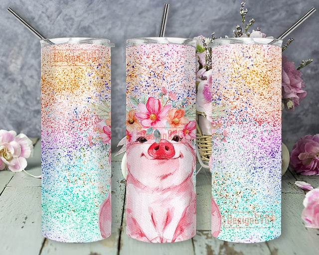 Cute Pig Floral 20oz Skinny Tumbler, Watercolor Pigs Tumbler Design, Animal Tumbler Png, Pigs Sublimation Design, Instant Download Sublimation DesignSVG 