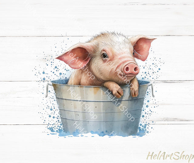 Cute Pig In a Bucket Png, Sublimation Png Sublimation _HelArtShop_ 