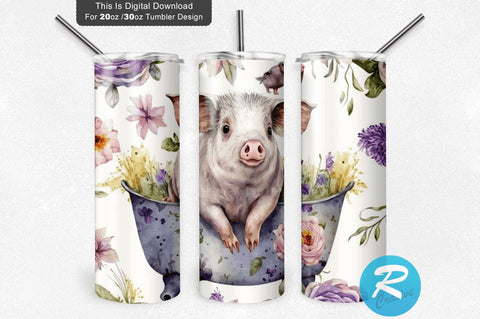 Cute Pig in the Tub Floral 20 oz / 30 oz Tumbler PNG Sublimation Regulrcrative 
