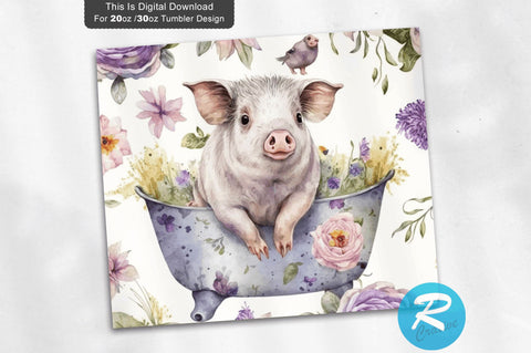 Cute Pig in the Tub Floral 20 oz / 30 oz Tumbler PNG Sublimation Regulrcrative 