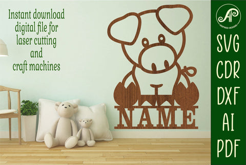 Cute Pig Name sign svg laser cut template, wall SVG APInspireddesigns 