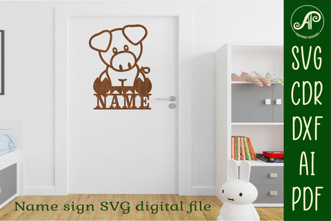 Cute Pig Name sign svg laser cut template, wall SVG APInspireddesigns 