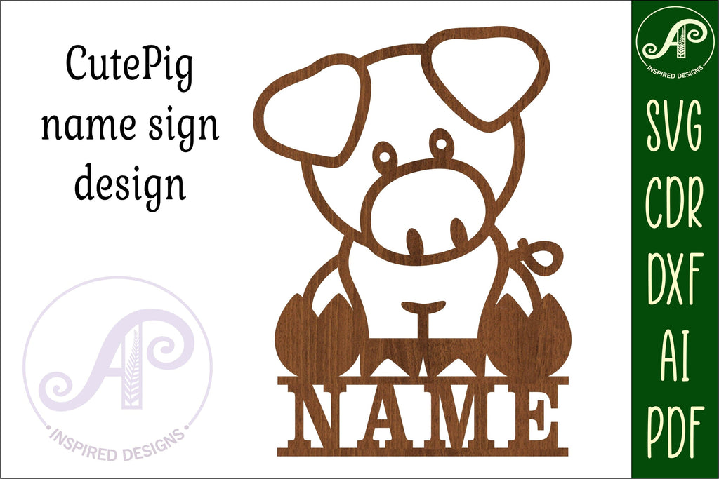 Cute Pig Name sign svg laser cut template, wall - So Fontsy