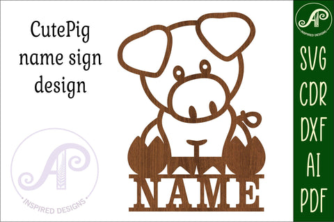Cute Pig Name sign svg laser cut template, wall SVG APInspireddesigns 