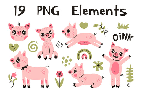 Cute Pig PNG Clipart Sublimation Rin Green 