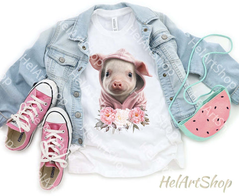 Cute Pig Png, Sublimation Png, Floral Piglet Png Sublimation _HelArtShop_ 