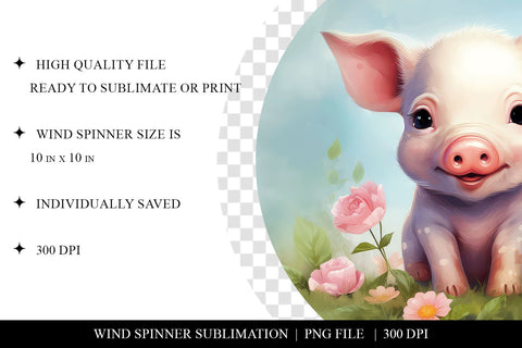 Cute Pig Wind Spinner Sublimation Design PNG Sublimation BijouBay 