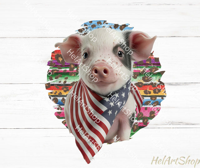 Cute Pig with American flag Bandana Png, Sublimation Png Sublimation _HelArtShop_ 