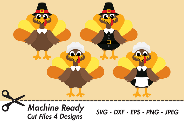 Cute Pilgrim Turkeys | Thanksgiving SVG SVG Captain Creative 