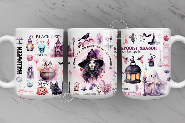 Cute Pink Halloween Mug Wrap PNG Sublimation Design, Pink Fall Mug, Witchy Vibes, 11 & 15 Oz Mug Sublimation, Mug Press Design, Digital File Sublimation Syre Digital Creations 