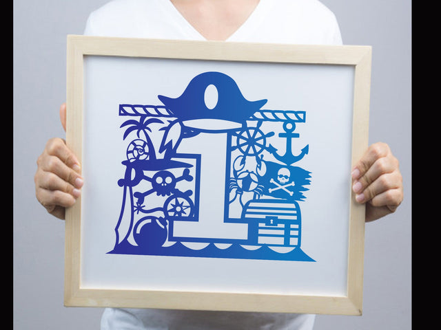 Cute Pirate One number Paper cut SVG Johan Ru designs 