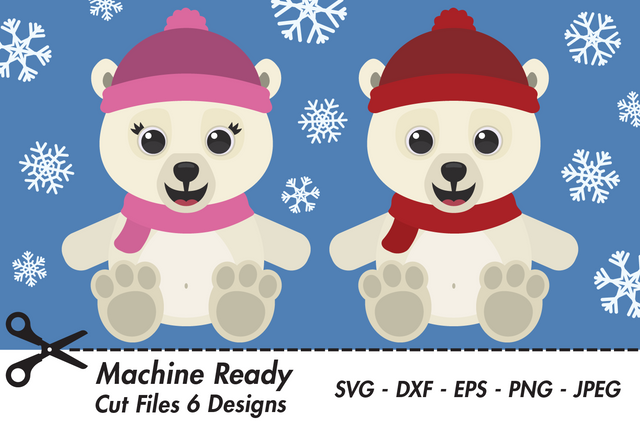Cute Polar Bears With Snowflakes | Woodland Winter SVG SVG Captain Creative 