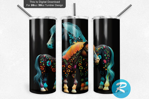 Cute Ponies In A Black Background 20 oz / 30 oz Tumbler PNG Sublimation Regulrcrative 