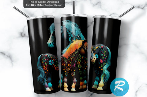 Cute Ponies In A Black Background 20 oz / 30 oz Tumbler PNG Sublimation Regulrcrative 