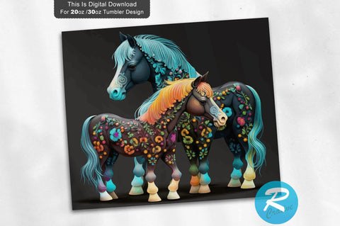 Cute Ponies In A Black Background 20 oz / 30 oz Tumbler PNG Sublimation Regulrcrative 