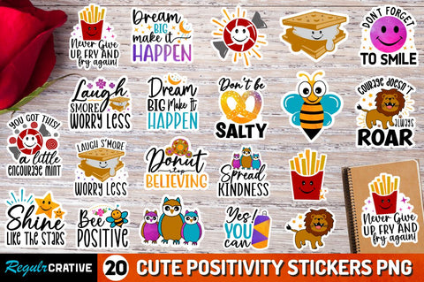Cute Positivity Sticker Png Bundle Sublimation Regulrcrative 