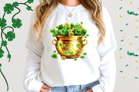 Cute Pot of Gold St Patricks Day Clipart Bundle Sublimation Regulrcrative 