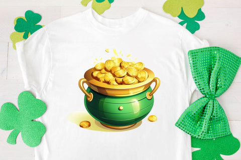 Cute Pot of Gold St Patricks Day Clipart Bundle Sublimation Regulrcrative 