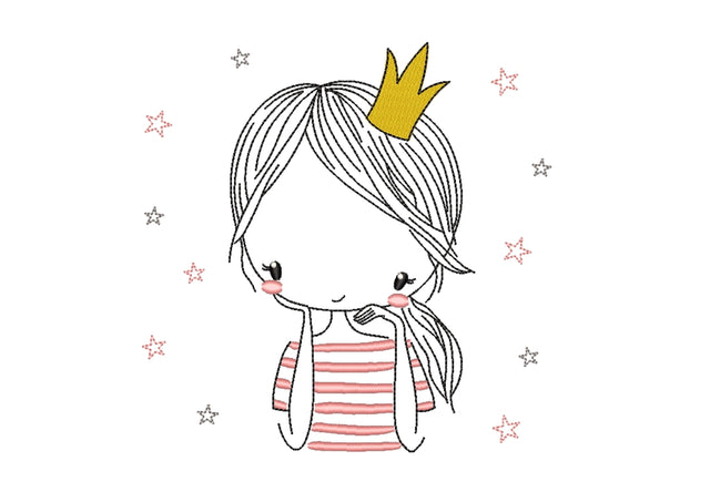 Cute Princess Girl Embroidery Design, 4 sizes Embroidery/Applique DESIGNS Nino Nadaraia 