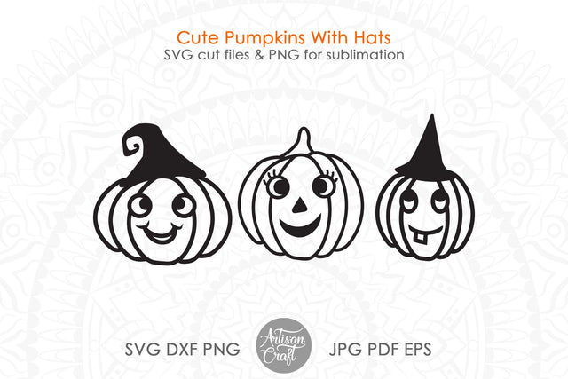 Cute pumpkins with hats for Halloween SVG Artisan Craft SVG 
