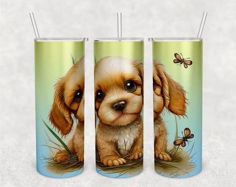 Cute Puppy Tumbler Wraps Bundle, 20 Oz Skinny Tumbler Puppy Sublimation Designs, Seamless Dog PNG, 5 Designs Sublimation HappyDesignStudio 