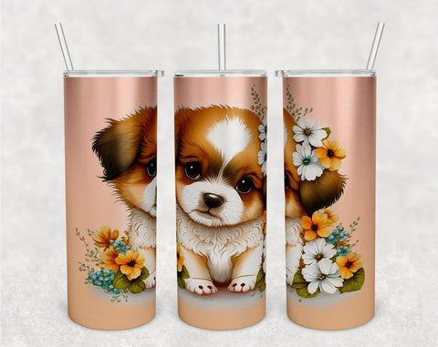 Cute Puppy Tumbler Wraps Bundle, 20 Oz Skinny Tumbler Puppy Sublimation Designs, Seamless Dog PNG, 5 Designs Sublimation HappyDesignStudio 