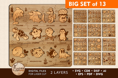 Cute Puzzle Bundle for Kids SET OF 13 SVG LaserCutano 