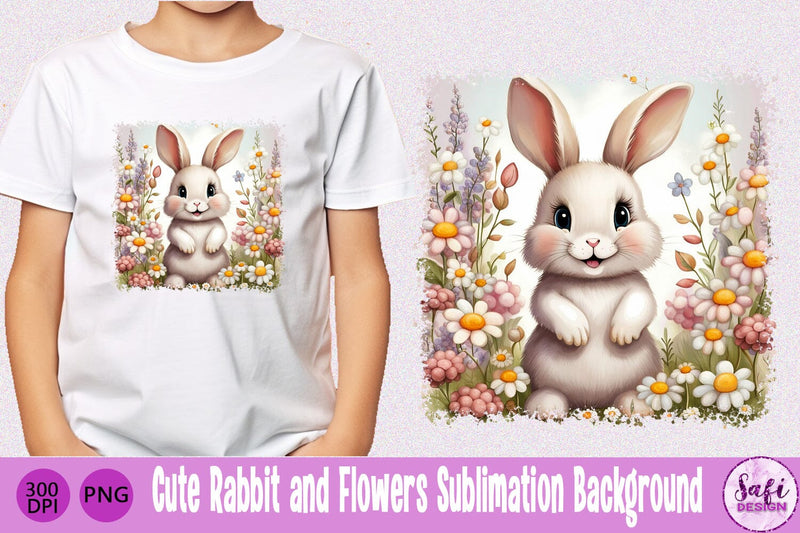 Cute Rabbit and Flowers Sublimation Background Sublimation Safi Design 