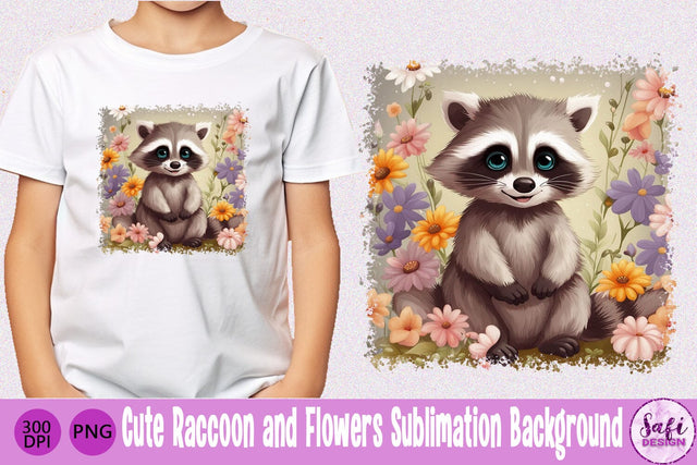 Cute Raccoon and Flowers Sublimation Background Sublimation Safi Design 