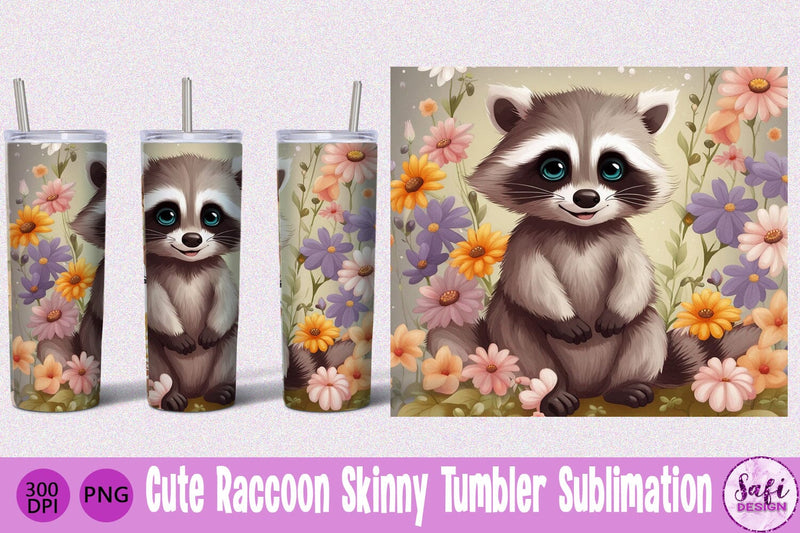 Cute Raccoon Skinny Tumbler Sublimation File Sublimation Safi Design 