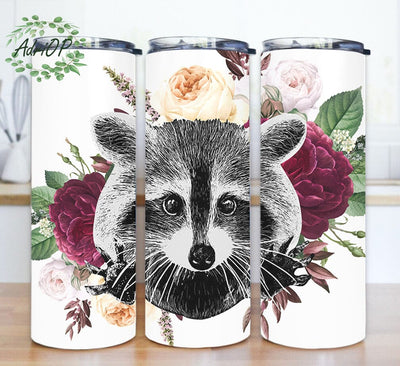 Cute Raccoon Tumbler Png, Raccoon Floral 20oz Skinny Tumbler, Animal Design Png, Raccoon Sublimation Design for Straight, Digital Download Sublimation AdriOP 