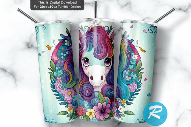 Cute Rainbow Colorful Adorable Pony unicorn 20 oz / 30 oz Tumbler PNG Sublimation Regulrcrative 