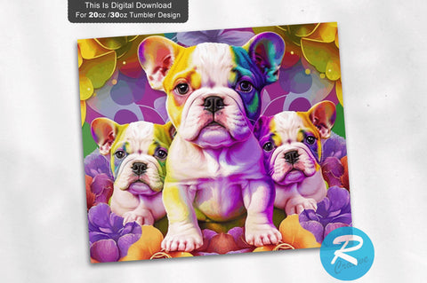 Cute Rainbow Colorful Baby Bulldogs 20 oz / 30 oz Tumbler PNG Sublimation Regulrcrative 