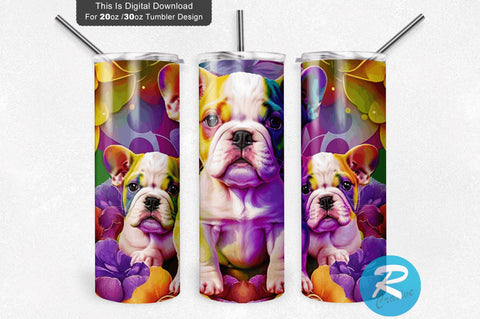 Cute Rainbow Colorful Baby Bulldogs 20 oz / 30 oz Tumbler PNG Sublimation Regulrcrative 